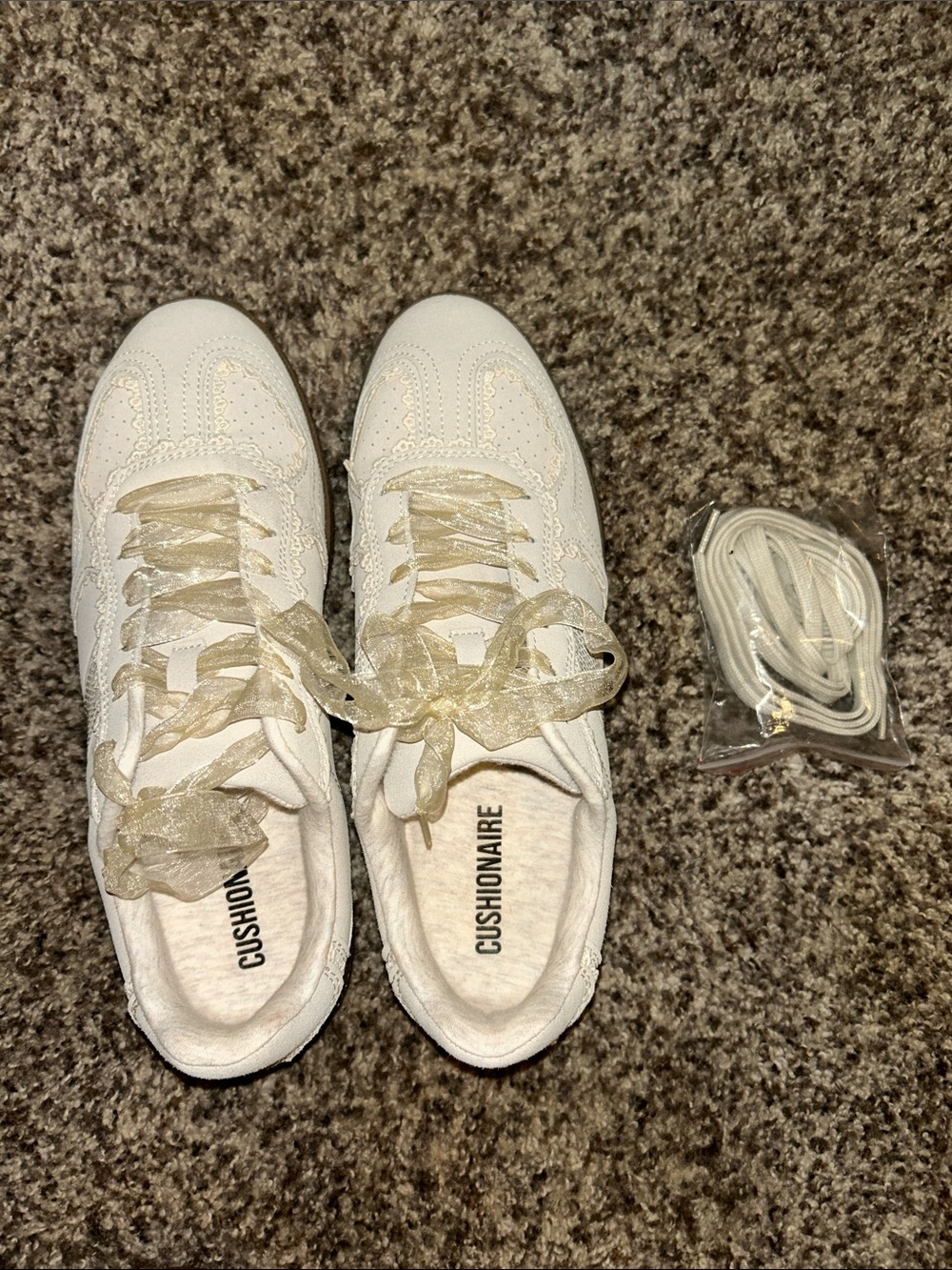 Cushionaire Women's Cream Lace-Up Ribbon Sneakers